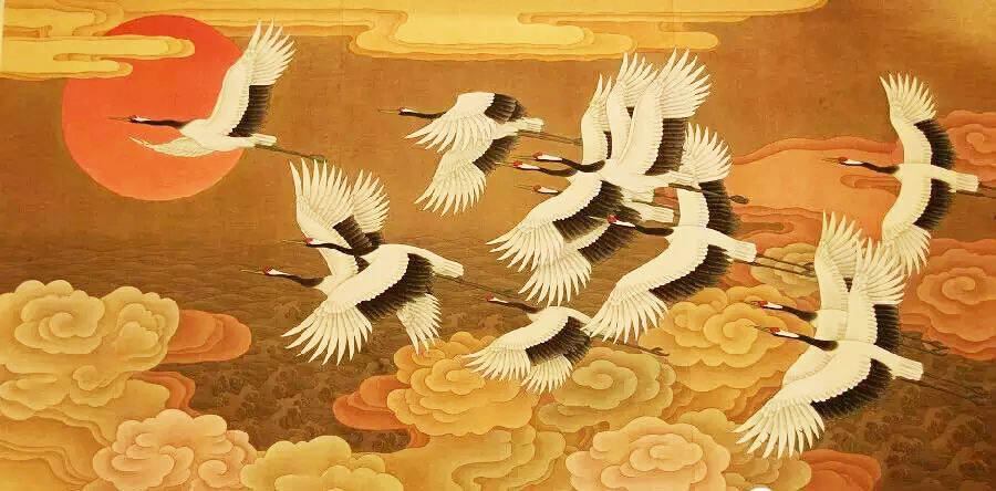 王天勝工筆畫《鶴翔昌瑞》